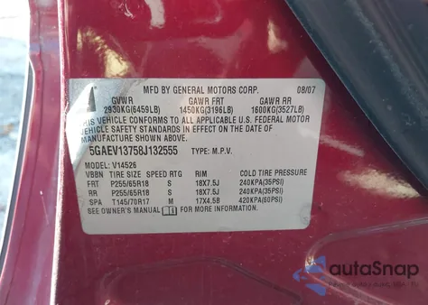 2008 Buick Enclave Cx из США, поврежденный, VIN 5GAEV13758J132555